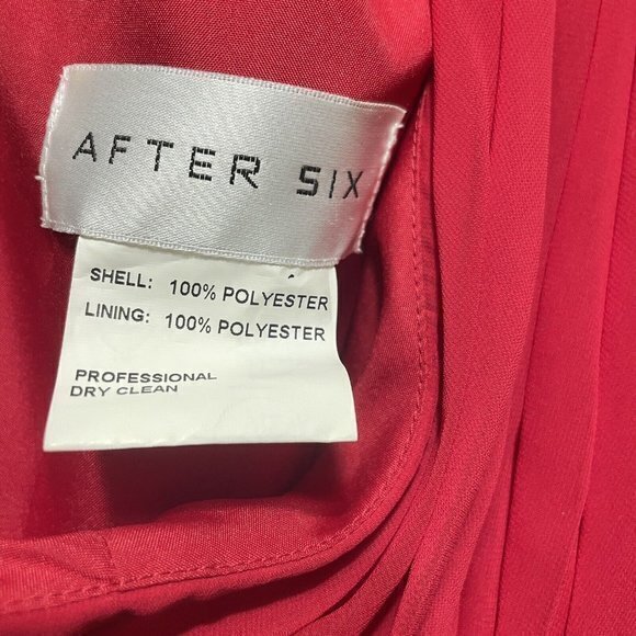 After Six Parisian Red K505 One Shoulder Chiffon Shirred Front Slit Maxi Gown‎ - Picture 3 of 9